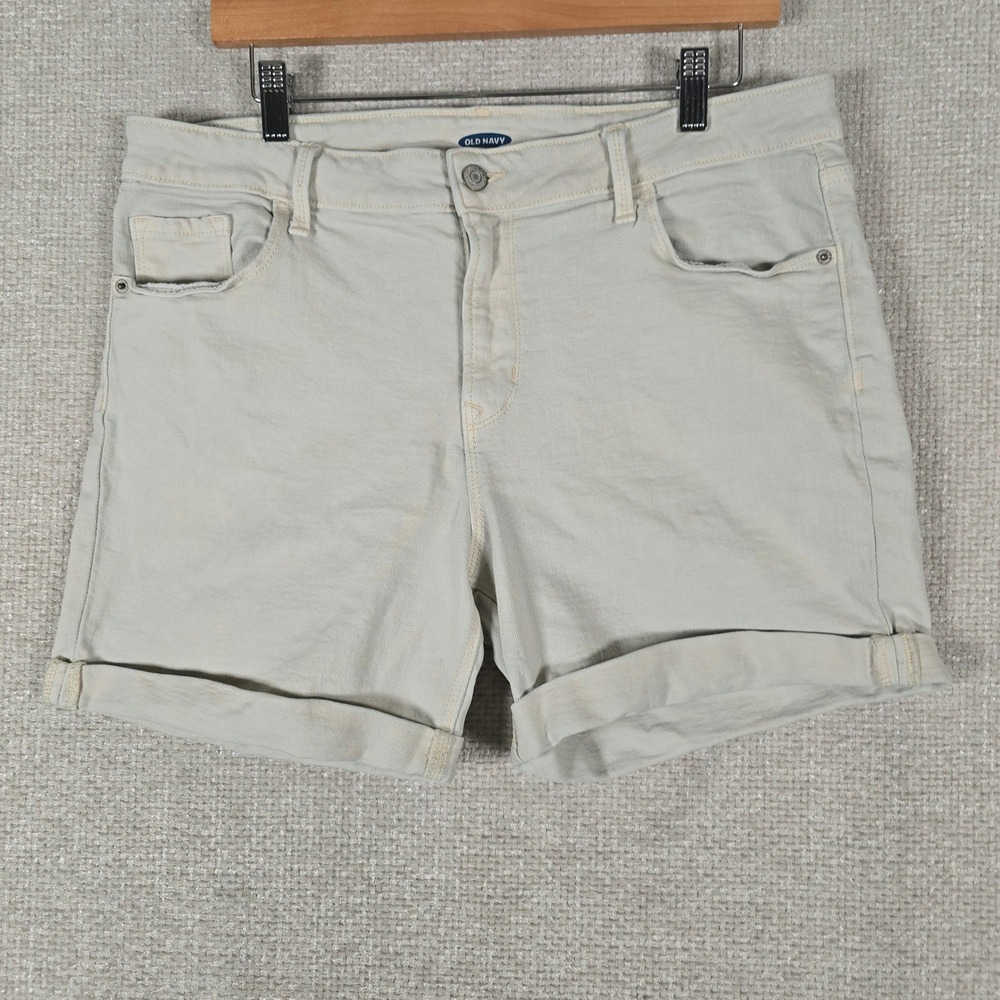 Old Navy Womens Size 14 Khaki Denim Shorts Rolled Cuff Stretch 5 Pocket